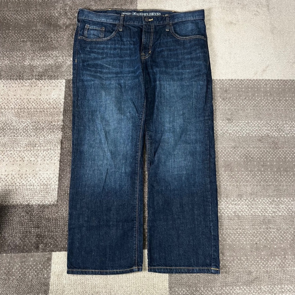 Old‎ Navy Jeans Men 38x30 Relaxed Straight Dark Wash Denim Blue Pants Whiskering